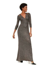 カルバンクライン CALVIN KLEIN Womens Black 3/4 Sleeve Full-Length Formal Fit + Flare Dress 4 レディース