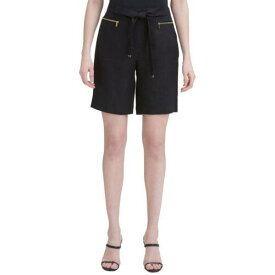 Calvin Klein カルバンクライン CALVIN KLEIN Women's Black Tie-front Linen Zip-pocket Khaki Chino Shorts 4 TEDO レディース