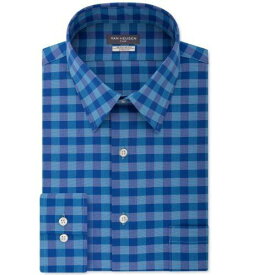 Van Heusen Men's Regular Fit Flex Collar Stretch Check Dress Shirt Blue Size メンズ