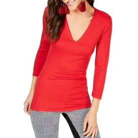 INC International Concepts Women's Solid Long Sleeve V Neck Blouse Top Red Size レディース