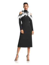 クリストファーケイン CHRISTOPHER KANE Womens Black Lined Feathered Long Sleeve Midi Dress 2 レディース