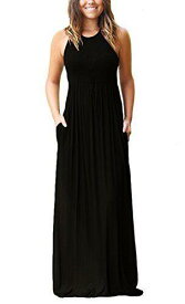 GRECERELLE Womens Round Neck Sleeveless A-line Casual Maxi Dresses with Pockets レディース