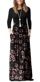 GRECERELLE Womens Long Sleeve Loose Plain Floral Print Maxi Dresses Casual Long レディース