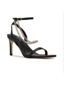 ナインウエスト NINE WEST Womens Black Chain Padded Tallo Square Toe Stiletto Heeled Sandal 7 M レディース