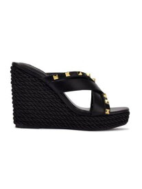 ナインウエスト NINE WEST Womens Black Woven Pipa Square Toe Wedge Slip On Heeled Sandal 8 M レディース