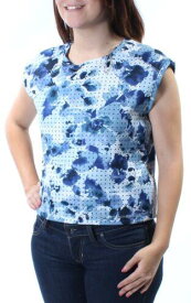 KIIND OF Womens Blue Cut Out Back Floral Cap Sleeve Jewel Neck Top Size: S レディース