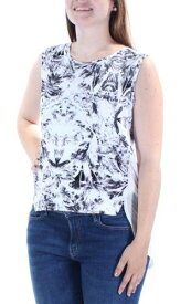 KIIND OF Womens White Printed Sleeveless Jewel Neck Hi-Lo Top Size: L レディース