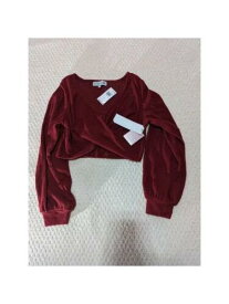 フェイマス ALMOST FAMOUS Womens Red Ribbed Balloon Sleeve V Neck Crop Top Juniors L レディース