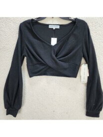 フェイマス ALMOST FAMOUS Womens Black Twist Front Long Sleeve Crop Top Sweater Juniors M レディース