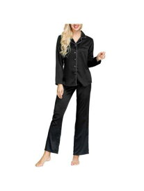 INK + IVY Womens Black Elastic Button Up Top Straight Pants Satin Pajamas S レディース