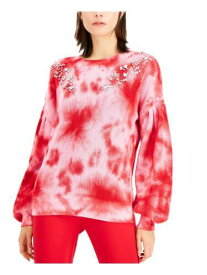 INC Womens Red Tie Dye Long Sleeve Jewel Neck Sweater Petites Size: PL レディース