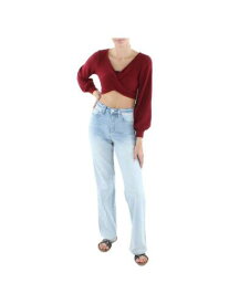 フェイマス ALMOST FAMOUS Womens Red Twist Front Long Sleeve V Neck Crop Top Sweater XL レディース