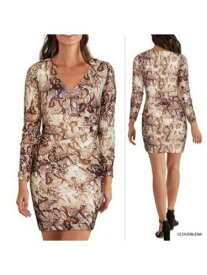 ゲス GUESS Womens Beige Side-Lined Long Sleeve Above The Knee Cocktail Sheath Dress 0 レディース