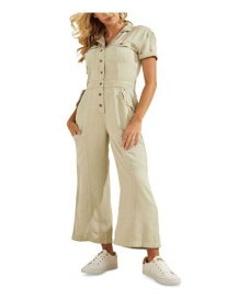 ゲス GUESS Womens Beige Utility Short Sleeve Point Collar Button Up Jumpsuit XL レディース