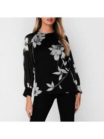 MAXMARA Womens Black Sheer Floral Cuffed Sleeve Crew Neck Top 2 レディース