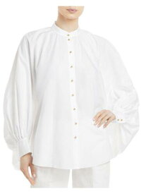 ランバン LANVIN Womens White Balloon Sleeve Mandarin Collar Evening Button Up Top 38 レディース