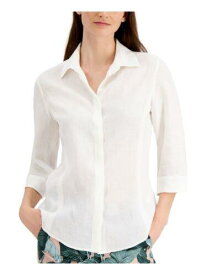 MAXMARA Womens White 3/4 Sleeve Collared Wear To Work Button Up Top 4 レディース