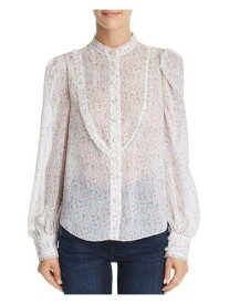 DIVINE HERITAGE Womens White Floral Long Sleeve Button Up Top Size: L レディース