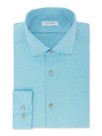 カルバンクライン CALVIN KLEIN Mens Light Blue Pinstripe Point Collar Dress Shirt 14.5- 32/33 メンズ