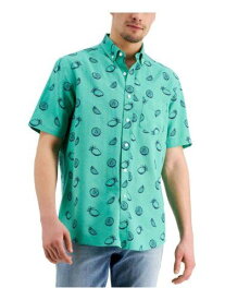 CLUBROOM Mens Green Button Down Cotton Blend Casual Shirt S メンズ