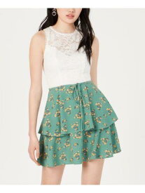 TEEZE ME Womens Green Floral Sleeveless Mini Fit + Flare Dress Juniors Size: 3 レディース