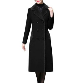 Aprsfn Womens Double-breasted Notched Lapel Midi Wool Blend PeaCoat( Black XL) レディース