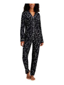 ALFANI Womens Black Elastic Band Button Up Top Straight leg Pants Pajamas M レディース