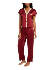 INC Womens Maroon Button Up Top Straight leg Pants Pajamas Plus 3X レディース