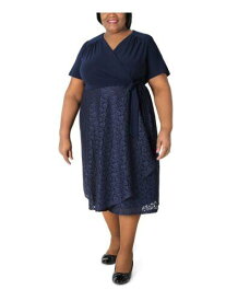S & CO Womens Navy Tie Jersey-knit Short Sleeve Midi Evening Wrap Dress 2X レディース