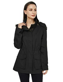 WenVen Womens Casual Lined Hooded Jacket Cotton Military Anorak (Black XL) レディース