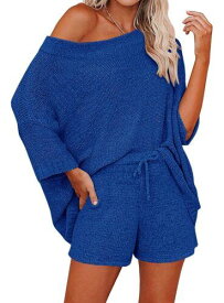 Ermonn Womens 2 Piece Outfits Sweater Sets Off Shoulder Knit Tops Waist Short レディース
