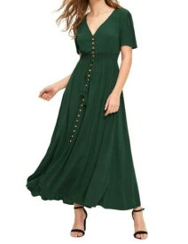 Milumia Womens Button Up Split Flowy Short Sleeve Plain A Line Party Maxi Dress レディース