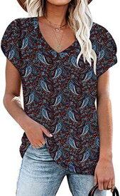 NANYUAYA Womens Summer T-Shirts V Neck Casual Tee Petal Sleeve Basic Tunic Tops レディース