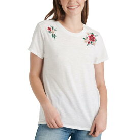 Lucky Brand ラッキー LUCKY BRAND Women's White Embroidered Cotton T-shirt Casual Shirt Top XS TEDO レディース