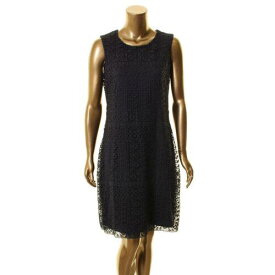 Donna Karan ダナ キャラン DONNA KARAN NEW Women's Navy Geometric-lace Sleeveless Sheath Dress 10 TEDO レディース