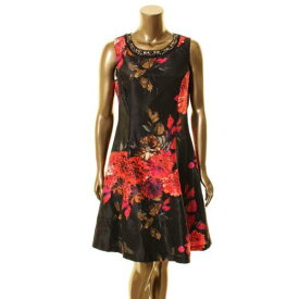 Donna Ricco ドナリッコ DONNA RICCO NEW Women's Black Multi Beaded Neck Floral Fit & Flare Dress 8 TEDO レディース