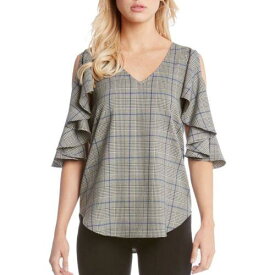 Karen Kane カレンケーン KAREN KANE NEW Women's Gray Plaid Ruffled Cold-shoulder Blouse Shirt Top XS TEDO レディース