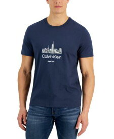 カルバンクライン Calvin Klein Men's Nyc Skyline Logo Crewneck T-Shirt Blue Size Small メンズ
