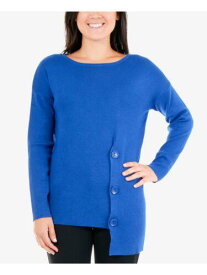 NY Collection Women's Long Sleeve Jewel Neck Top Blue Size Petite X-Large レディース