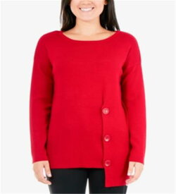 NY Collection Women's Long Sleeve Jewel Neck Top Red Size Petite Medium レディース