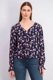 フレッシュマン Freshman Junior's Floral Printed O Ring Top Blue Size -X-Large レディース