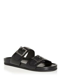 Designer Brand Mens Black Footbed Devin Toe Slip On Leather Slide Sandals 13 M メンズ