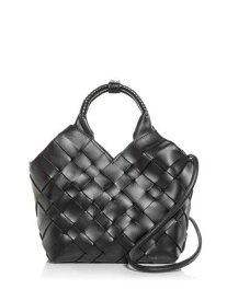 CALAJADE Women's Black Leather Top Handle 10In Interior Bag Woven Shoulder Bag レディース