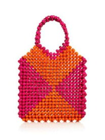 AQUA Women's Pink Beaded Wood Colorblock Double Flat Strap Tote Handbag Purse レディース