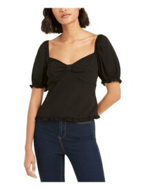 ASH & VIOLET Womens Black Pleated Pouf Sleeve Square Neck Top XL レディース