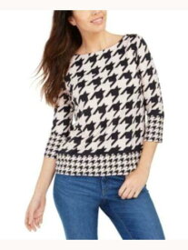 CHARTER CLUB Womens Pink Houndstooth 3/4 Sleeve Jewel Neck Top Petites PS レディース