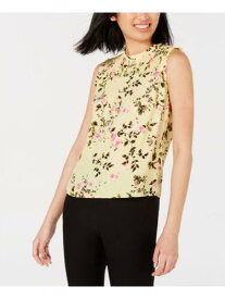 MAISON JULES Womens Yellow Ruffled High Neck Smocked Floral Sleeveless Top S レディース