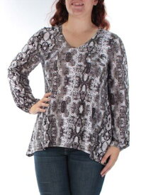 INC Womens Gray Pocketed Animal Print Long Sleeve V Neck Trapeze Top Size: XS レディース