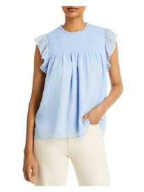 AQUA Womens Light Blue Zippered Smocked Lined Flutter Sleeve Crew Neck Top M レディース