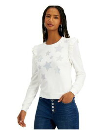 INC Womens White Ruffled Embellished Stars Printed Long Sleeve Top Size: XL レディース